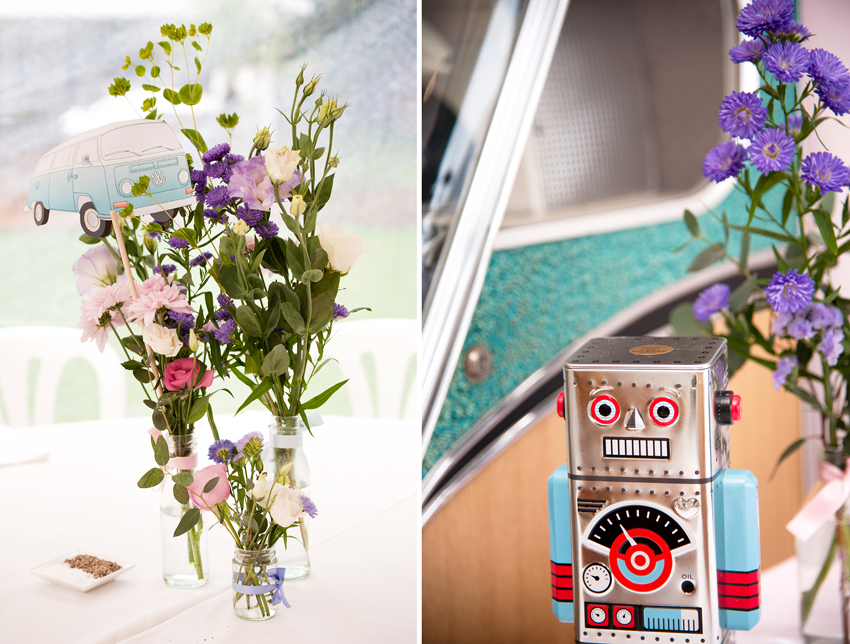 pastell-tema dekor bröllop blommor och robot