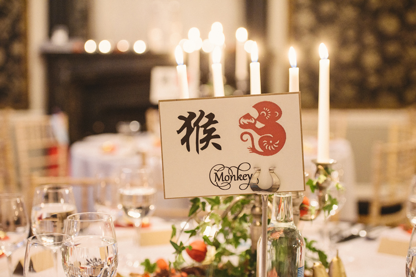 asiatiskt tema bordsskyltar bröllop monkey