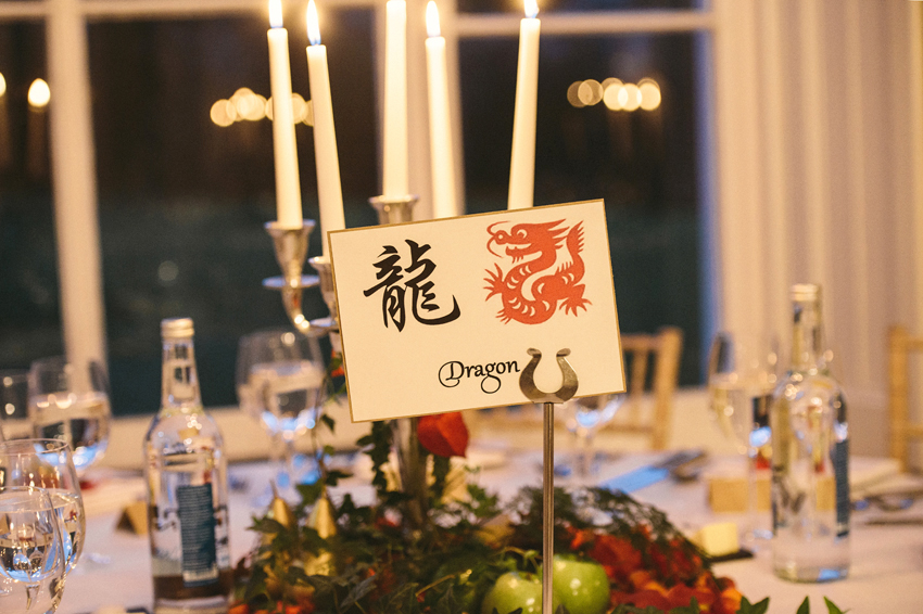 asiatiskt tema bordsskyltar bröllop dragon