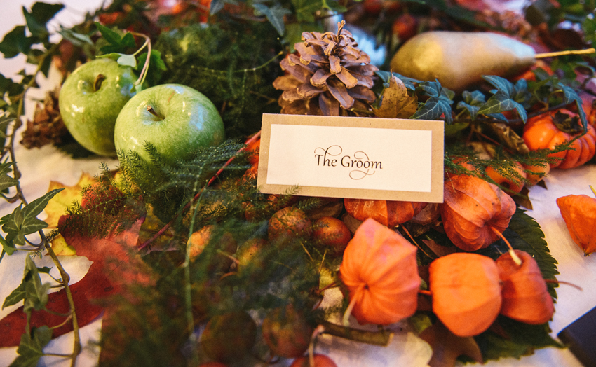 halloweentema bröllop placeringskort till brudgum