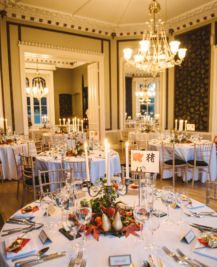 rumsdekor höstbröllop mottagning